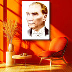 Tamperli Gerçek Cam Tablo Atatürk Papyonlu Çizim Atatürk Tablosu Duvar Dekoru