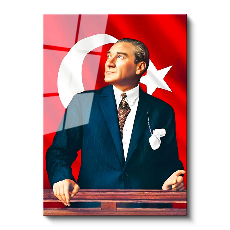Tamperli Gerçek Cam Tablo Atatürk Ufka Bakış Atatürk Tablosu Duvar Dekoru