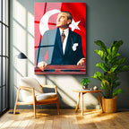 Tamperli Gerçek Cam Tablo Atatürk Ufka Bakış Atatürk Tablosu Duvar Dekoru