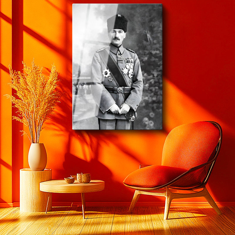 Tamperli Gerçek Cam Tablo Atatürk Madalyalı Mareşal Atatürk Tablosu Duvar Dekoru