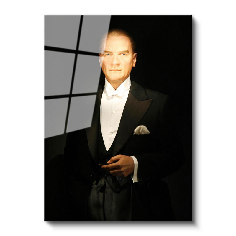 Tamperli Gerçek Cam Tablo Atatürk Siyah Smokin Atatürk Tablosu Duvar Dekoru