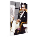 Tamperli Gerçek Cam Tablo Atatürk Hasır Koltuk Atatürk Tablosu Duvar Dekoru