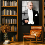 Tamperli Gerçek Cam Tablo Atatürk Beyaz Papyonlu Frak Atatürk Tablosu Duvar Dekoru