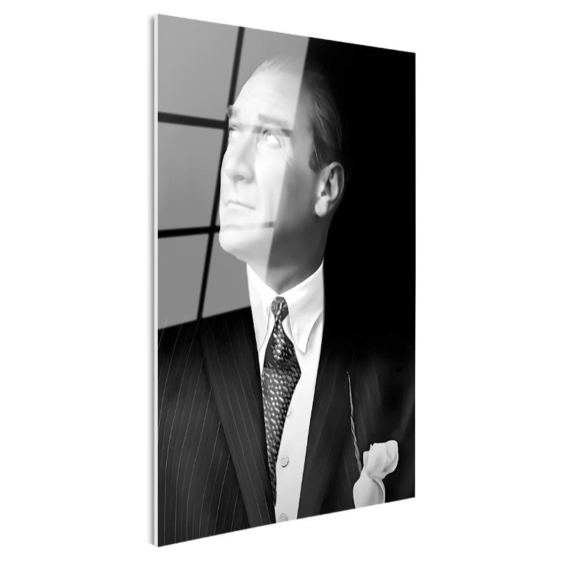 Tamperli Gerçek Cam Tablo Atatürk Desenli Kravat Atatürk Tablosu Duvar Dekoru