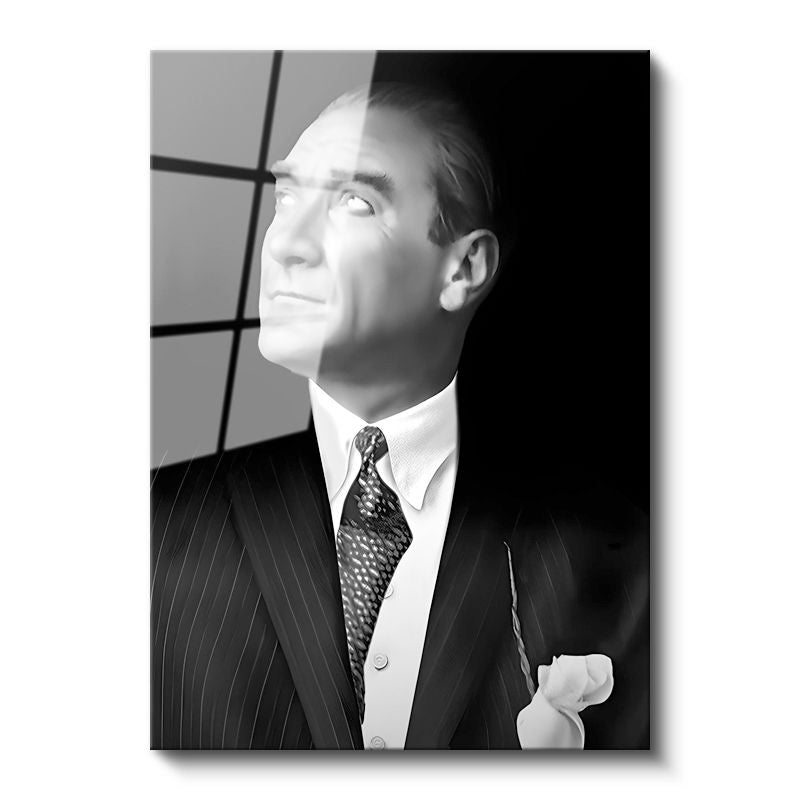Tamperli Gerçek Cam Tablo Atatürk Desenli Kravat Atatürk Tablosu Duvar Dekoru