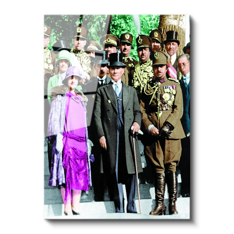 Tamperli Gerçek Cam Tablo Atatürk Latife Hanım Heyet Atatürk Tablosu Duvar Dekoru