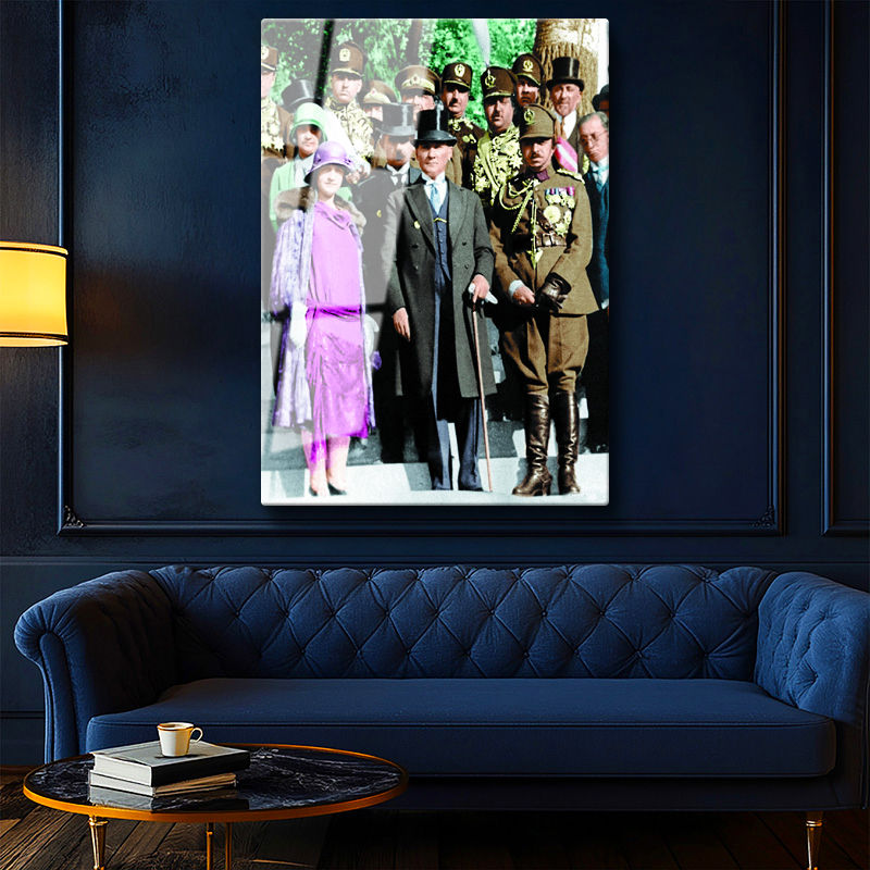 Tamperli Gerçek Cam Tablo Atatürk Latife Hanım Heyet Atatürk Tablosu Duvar Dekoru