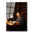 Tamperli Gerçek Cam Tablo Atatürk Kütüphane Kitap Okuma Atatürk Tablosu Duvar Dekoru