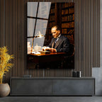 Tamperli Gerçek Cam Tablo Atatürk Kütüphane Kitap Okuma Atatürk Tablosu Duvar Dekoru