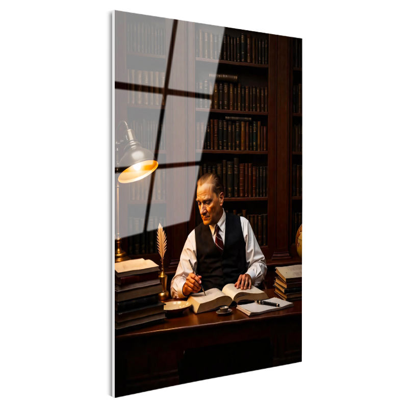 Tamperli Gerçek Cam Tablo Atatürk Makam Çalışma Masası Atatürk Tablosu Duvar Dekoru