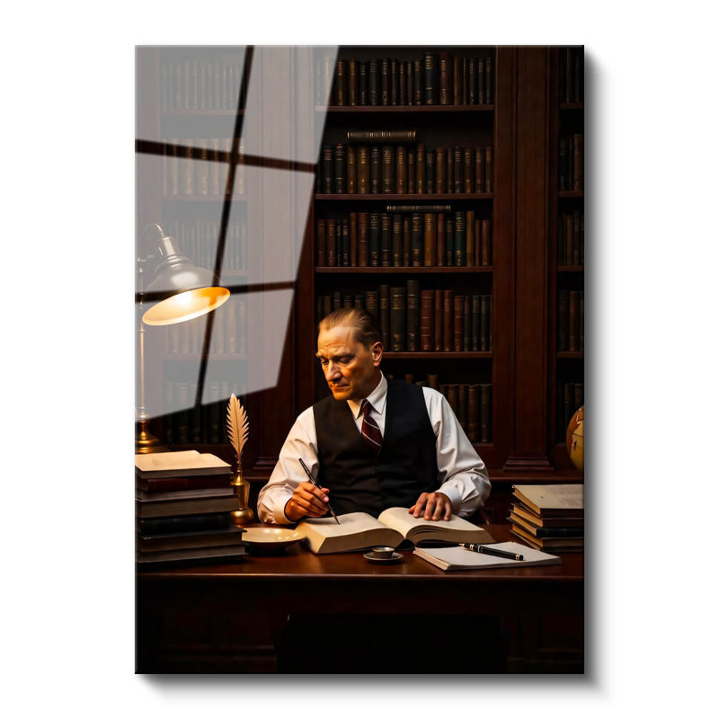 Tamperli Gerçek Cam Tablo Atatürk Makam Çalışma Masası Atatürk Tablosu Duvar Dekoru