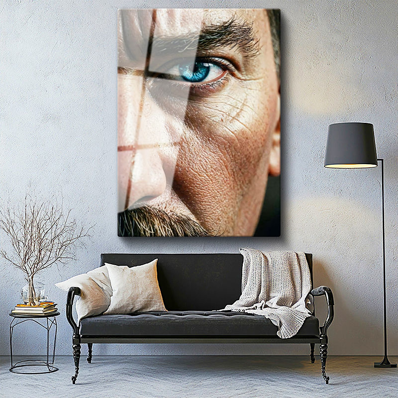Tamperli Gerçek Cam Tablo Atatürk Mavi Göz Yüz Detayı Atatürk Tablosu Duvar Dekoru