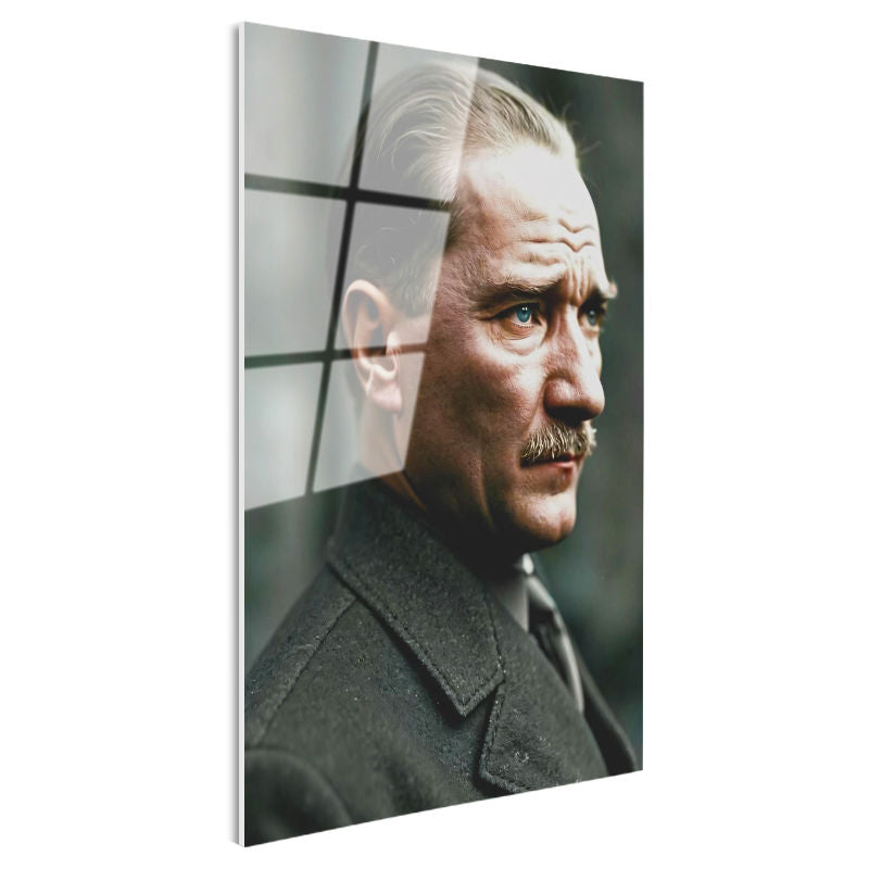 Tamperli Gerçek Cam Tablo Atatürk Asil Duruş Palto Atatürk Tablosu Duvar Dekoru