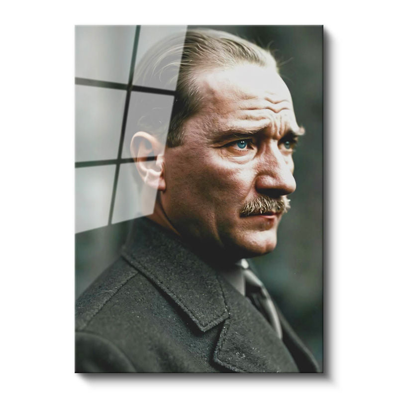 Tamperli Gerçek Cam Tablo Atatürk Asil Duruş Palto Atatürk Tablosu Duvar Dekoru
