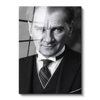 Tamperli Gerçek Cam Tablo Atatürk Çizgili Kravat Klasik Giyim Atatürk Tablosu Duvar Dekoru