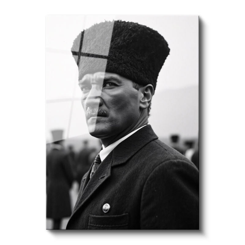 Tamperli Gerçek Cam Tablo Atatürk Kalpaklı Cephe Bakış Atatürk Tablosu Duvar Dekoru