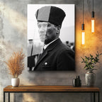 Tamperli Gerçek Cam Tablo Atatürk Kalpaklı Cephe Bakış Atatürk Tablosu Duvar Dekoru