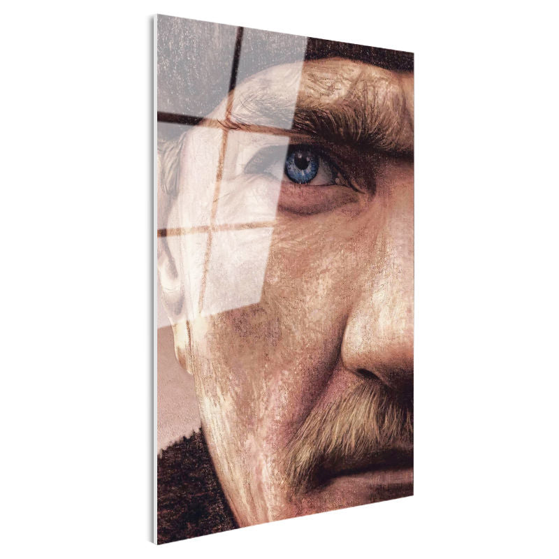 Tamperli Gerçek Cam Tablo Atatürk Detaylı Yüz Hatları Çizim Atatürk Tablosu Duvar Dekoru