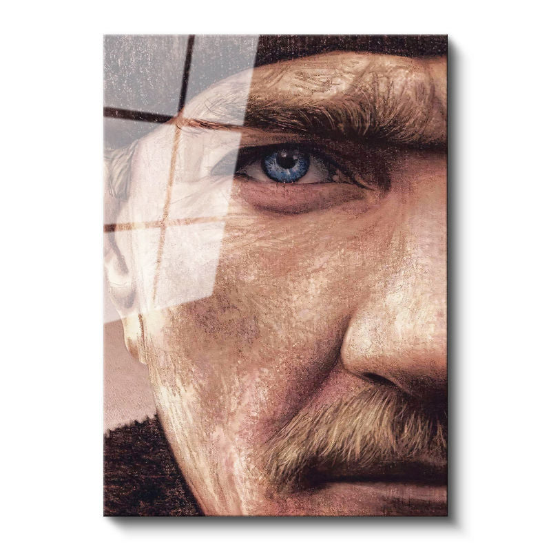 Tamperli Gerçek Cam Tablo Atatürk Detaylı Yüz Hatları Çizim Atatürk Tablosu Duvar Dekoru