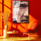 Tamperli Gerçek Cam Tablo Atatürk Detaylı Yüz Hatları Çizim Atatürk Tablosu Duvar Dekoru