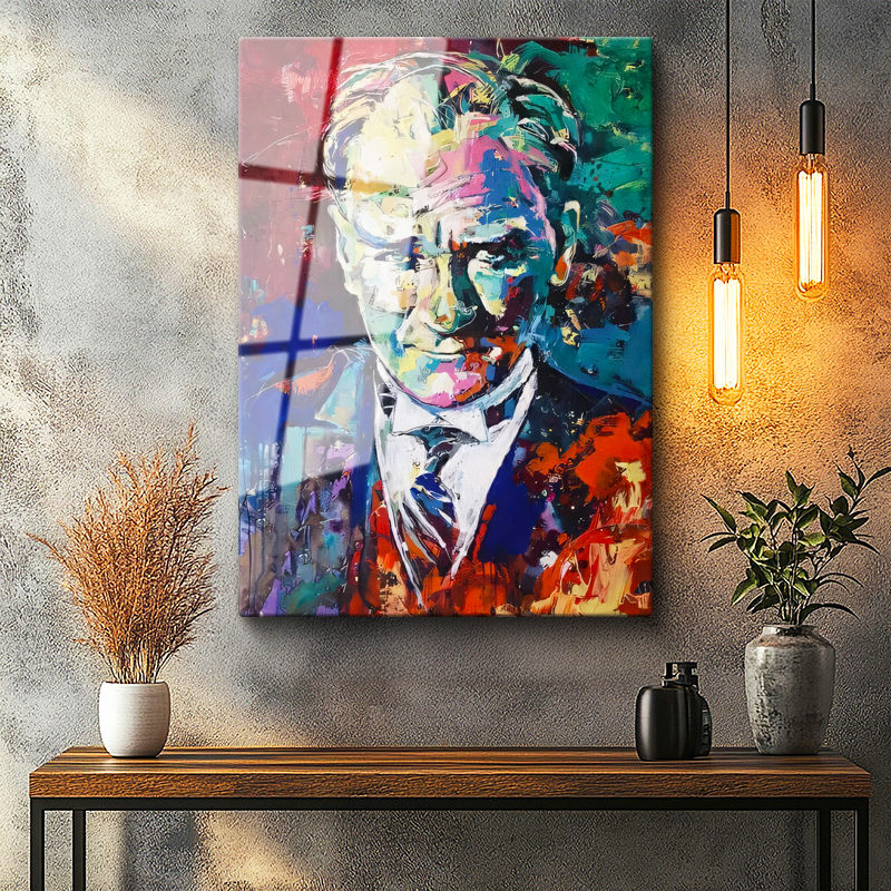 Tamperli Gerçek Cam Tablo Atatürk Modern Sanat Soyut Portre Atatürk Tablosu Duvar Dekoru