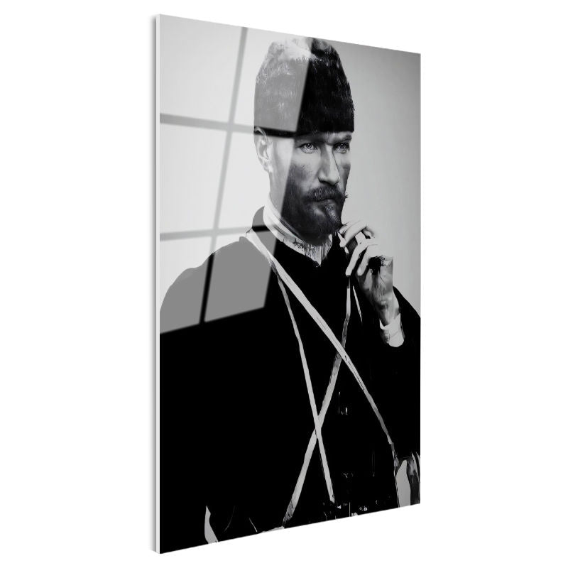 Tamperli Gerçek Cam Tablo Atatürk Sakallı Kalpaklı Nadir Portre Atatürk Tablosu Duvar Dekoru