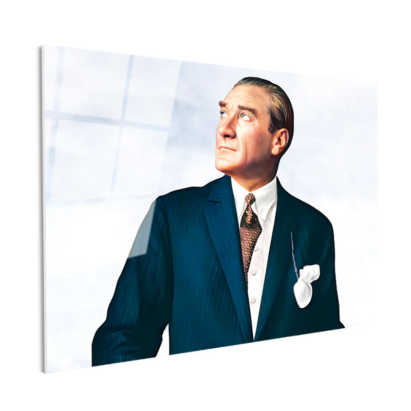 Tamperli Gerçek Cam Tablo Atatürk Bulutlu Fon Portre Atatürk Tablosu Duvar Dekoru