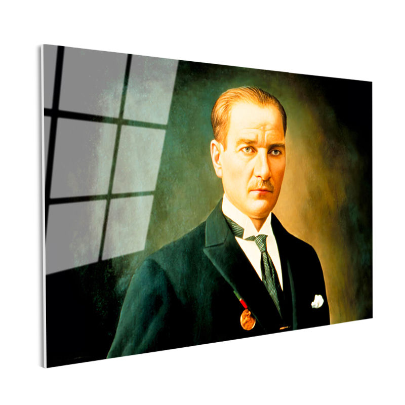 Tamperli Gerçek Cam Tablo Atatürk Madalyalı Resim Sanatı Atatürk Tablosu Duvar Dekoru