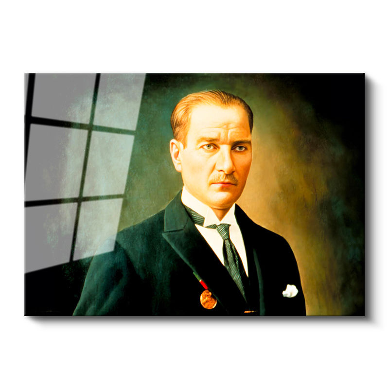 Tamperli Gerçek Cam Tablo Atatürk Madalyalı Resim Sanatı Atatürk Tablosu Duvar Dekoru
