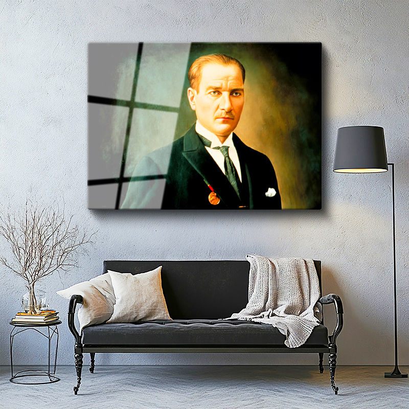 Tamperli Gerçek Cam Tablo Atatürk Madalyalı Resim Sanatı Atatürk Tablosu Duvar Dekoru