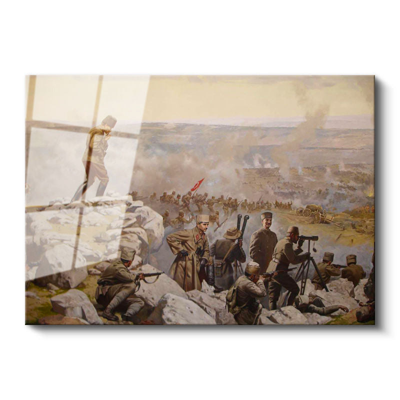 Tamperli Gerçek Cam Tablo Atatürk Savaş Meydanı Atatürk Tablosu Duvar Dekoru