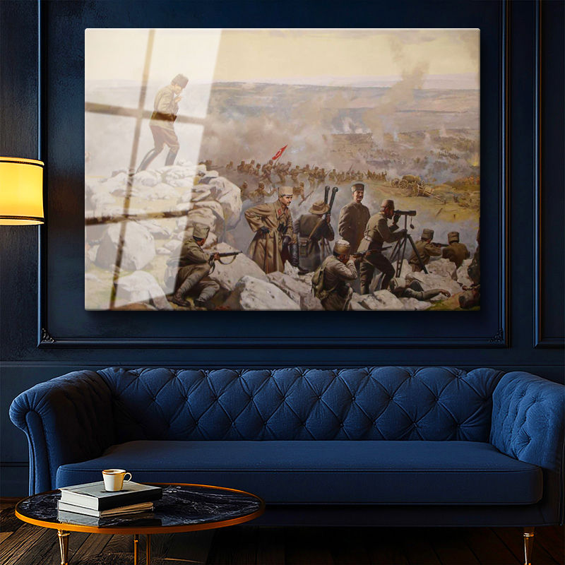 Tamperli Gerçek Cam Tablo Atatürk Savaş Meydanı Atatürk Tablosu Duvar Dekoru