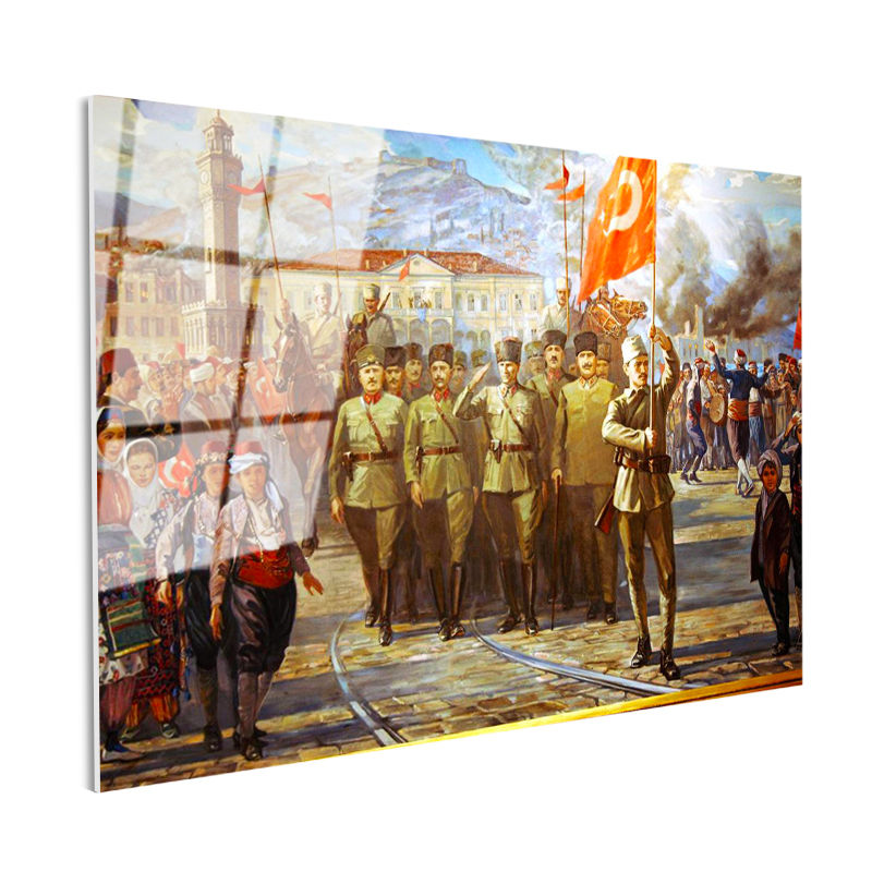 Tamperli Gerçek Cam Tablo Atatürk İzmir Girişi Atatürk Tablosu Duvar Dekoru