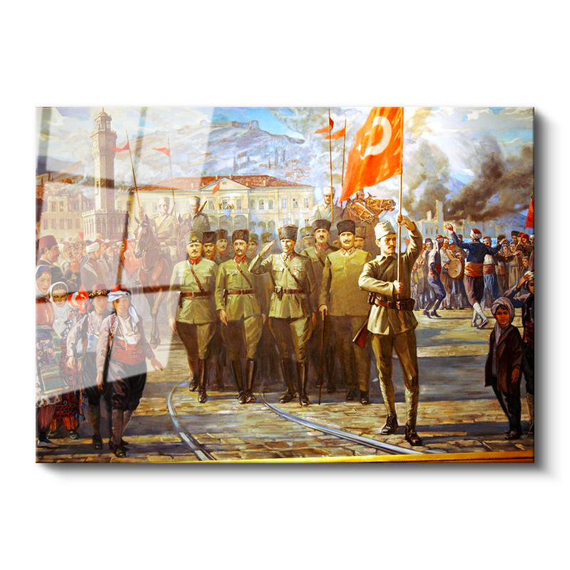 Tamperli Gerçek Cam Tablo Atatürk İzmir Girişi Atatürk Tablosu Duvar Dekoru