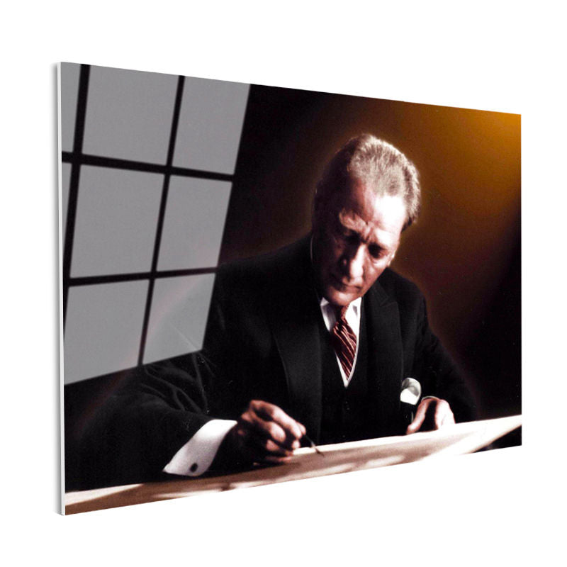 Tamperli Gerçek Cam Tablo Atatürk Masada İmza Anı Atatürk Tablosu Duvar Dekoru