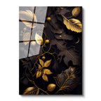 Tamperli Gerçek Cam Tablo Altın Yaldız Görünümlü Yapraklar Çiçek Tablosu Duvar Dekoru