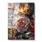 Tamperli Gerçek Cam Tablo Kat Kat Yapraklı Pastel Çiçekler Çiçek Tablosu Duvar Dekoru