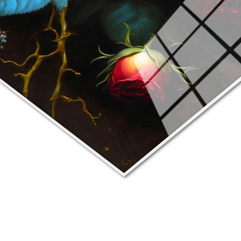 Tamperli Gerçek Cam Tablo Klasik Yağlı Boya Görünümlü Güller Çiçek Tablosu Duvar Dekoru