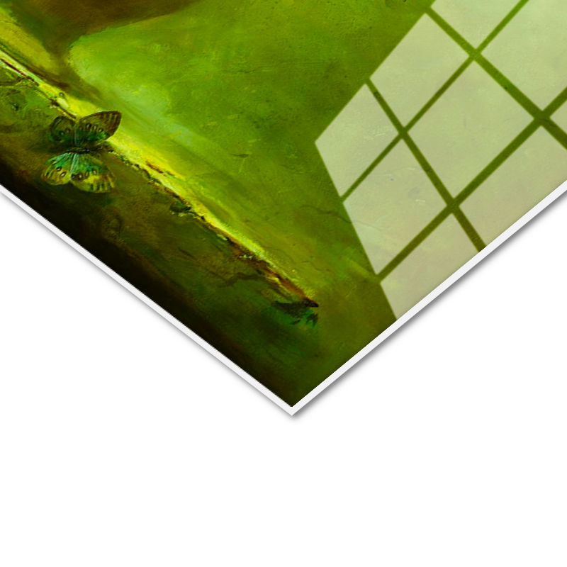 Tamperli Gerçek Cam Tablo Kelebekler ve Kırmızı Gül Çiçek Tablosu Duvar Dekoru