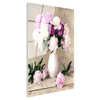 Tamperli Gerçek Cam Tablo Beyaz Vazoda Şakayık Buketi Çiçek Tablosu Duvar Dekoru