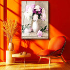 Tamperli Gerçek Cam Tablo Beyaz Vazoda Şakayık Buketi Çiçek Tablosu Duvar Dekoru