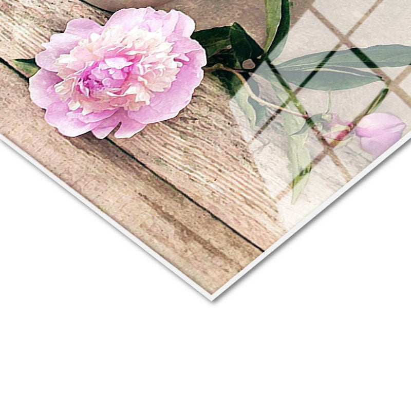 Tamperli Gerçek Cam Tablo Beyaz Vazoda Şakayık Buketi Çiçek Tablosu Duvar Dekoru