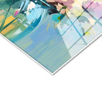 Tamperli Gerçek Cam Tablo Mavi Vazoda Sarı ve Pembe Çiçekler Çiçek Tablosu Duvar Dekoru