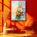 Tamperli Gerçek Cam Tablo Soyut Fırça Darbeli Renkli Çiçekler Çiçek Tablosu Duvar Dekoru