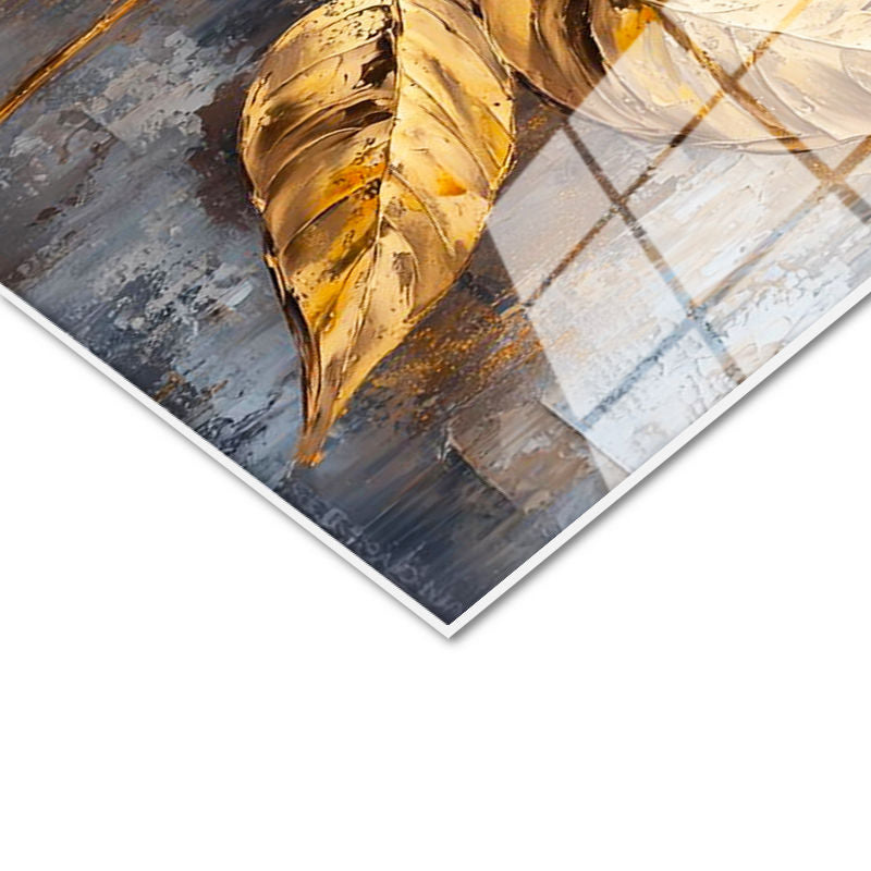 Tamperli Gerçek Cam Tablo Altın Dokulu Beyaz Nilüfer Çiçek Tablosu Duvar Dekoru