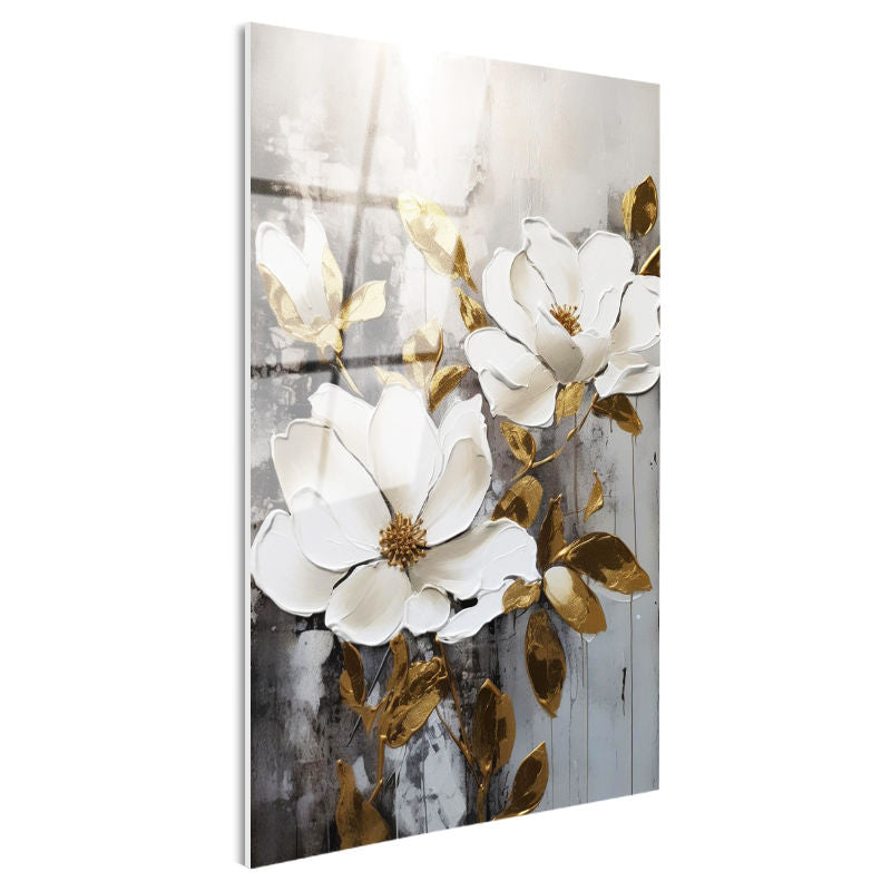 Tamperli Gerçek Cam Tablo Kabartma Görünümlü Manolya Çiçek Tablosu Duvar Dekoru