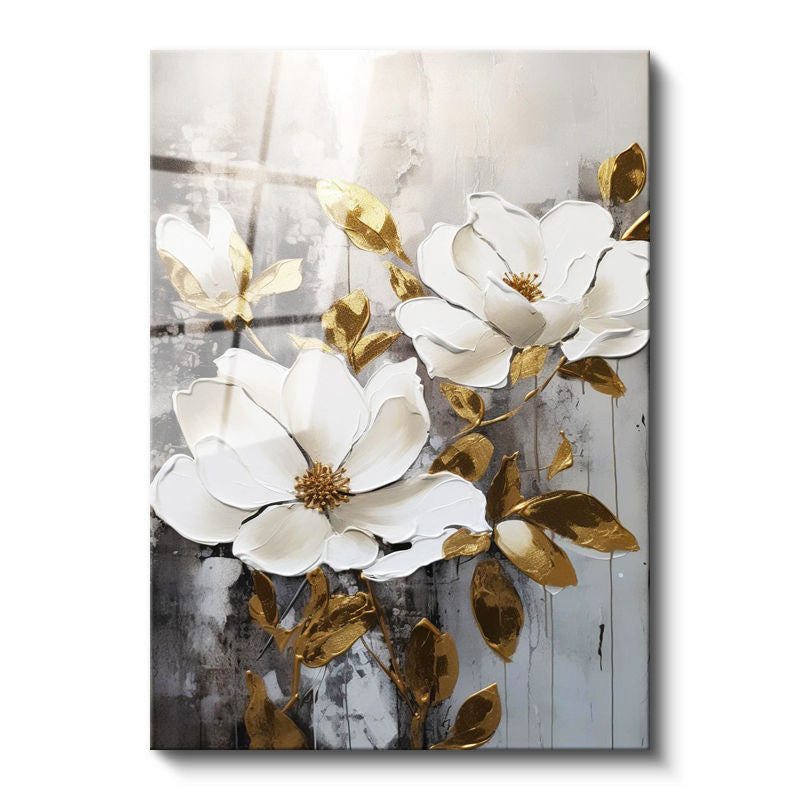 Tamperli Gerçek Cam Tablo Kabartma Görünümlü Manolya Çiçek Tablosu Duvar Dekoru