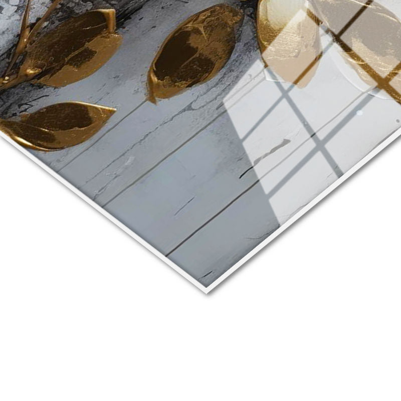 Tamperli Gerçek Cam Tablo Kabartma Görünümlü Manolya Çiçek Tablosu Duvar Dekoru