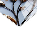 Tamperli Gerçek Cam Tablo Metalik Tomurcuklu Çiçek Çiçek Tablosu Duvar Dekoru