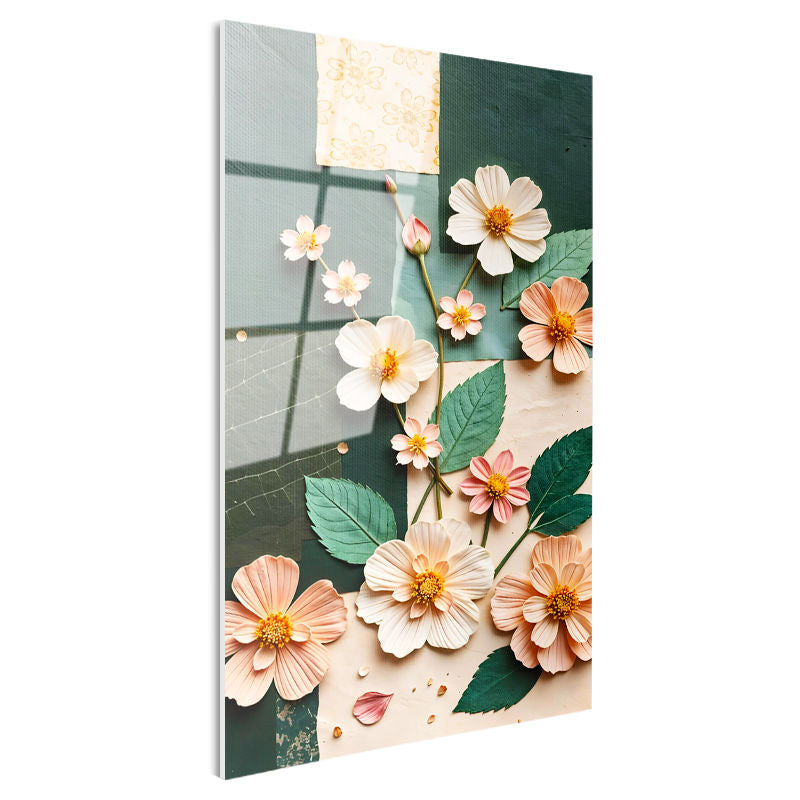 Tamperli Gerçek Cam Tablo İnce Dallı Kır Çiçekleri Çiçek Tablosu Duvar Dekoru